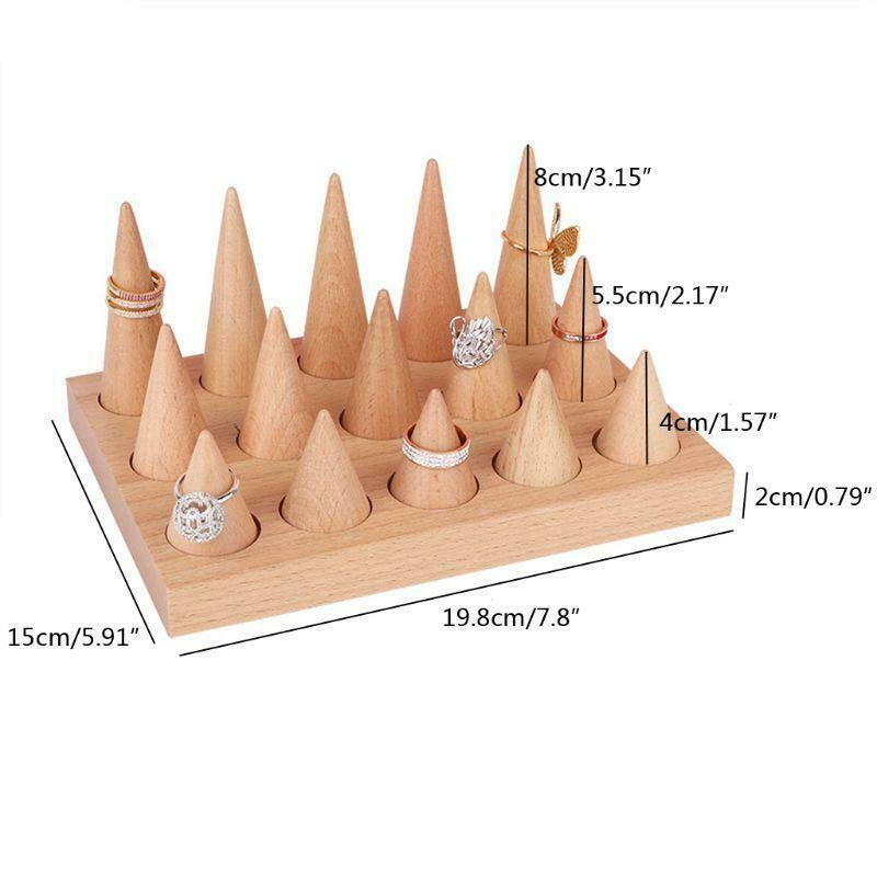 Natural Wood Finger Ring Stand Jewelry Display Holder Showcase Bracelets Display