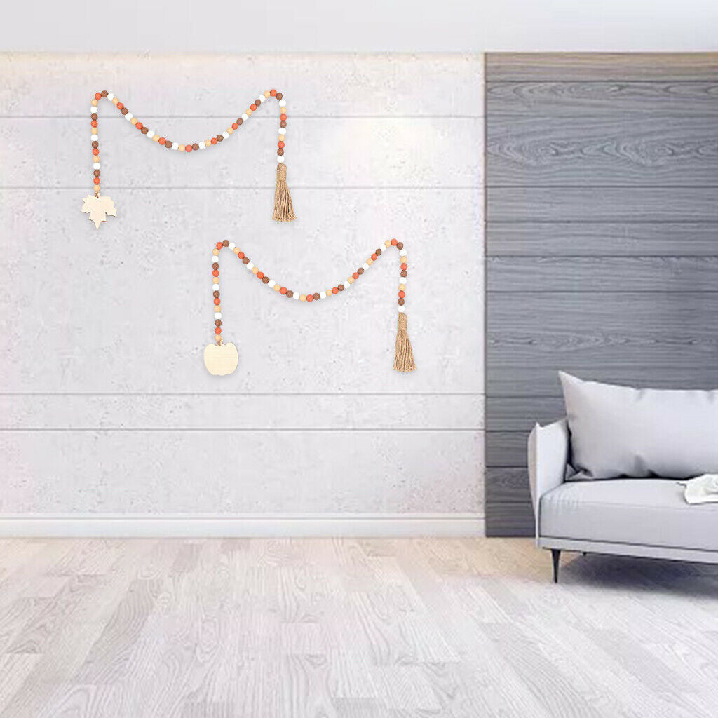 Halloween Wood Bead Garland Set Wooden Prayer Beads Farmhouse Hanging Decor