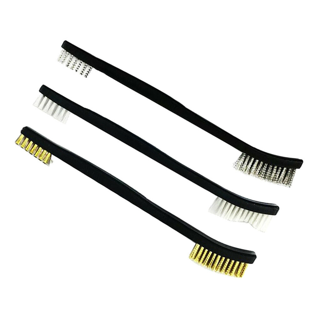 3x Cleaning Tool Set Kit With Brass Brush Double Ended Wire Brush Tool Set