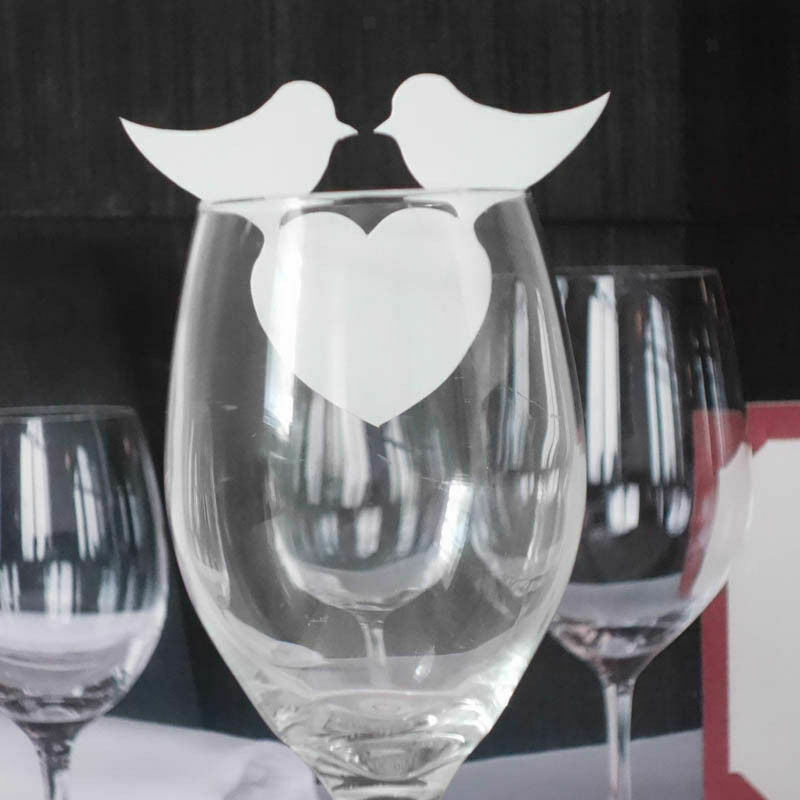 50pcs Chic Love Birds Name Place Cards Holder Wedding Party Wine Glass