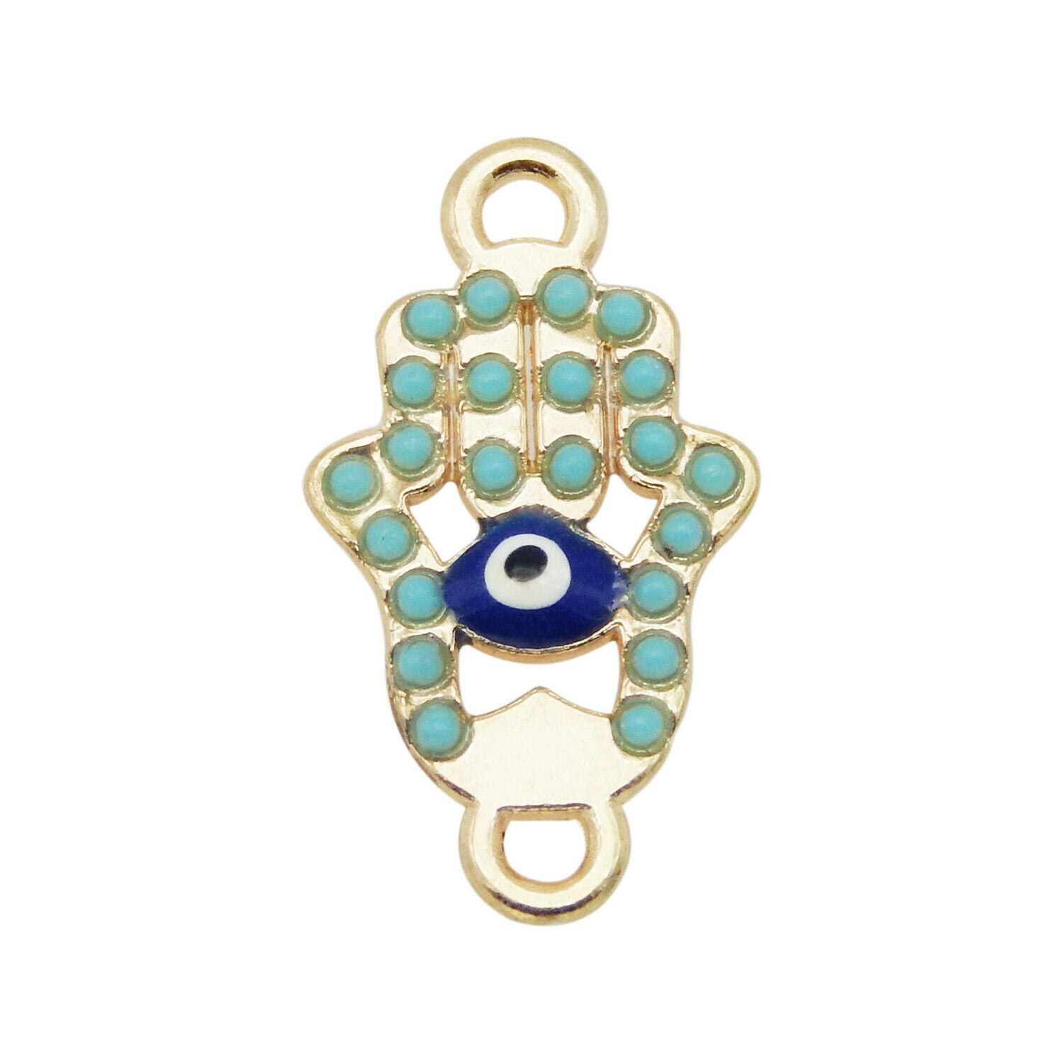 12 Alloy Rhinestone Enamel Hand Charm Evil Eye Pendant Connector Making 22X12mm