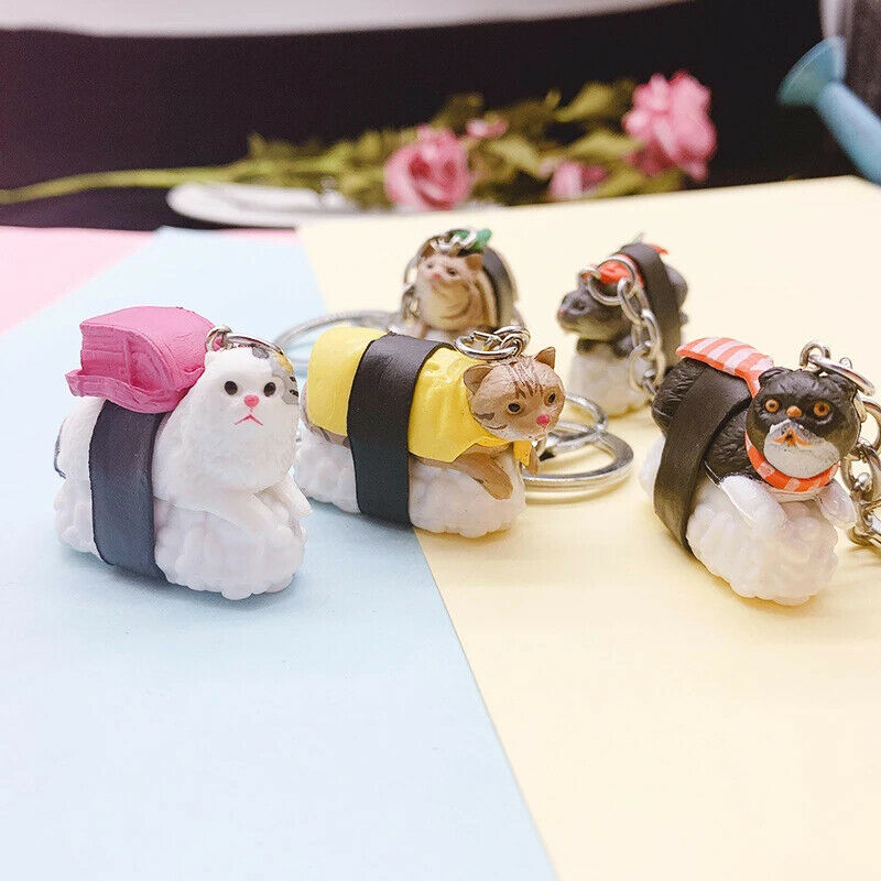 Cute Cartooon  Cat and Sushi Keychain Car Auto Keyring Metal Keychain Key R NC