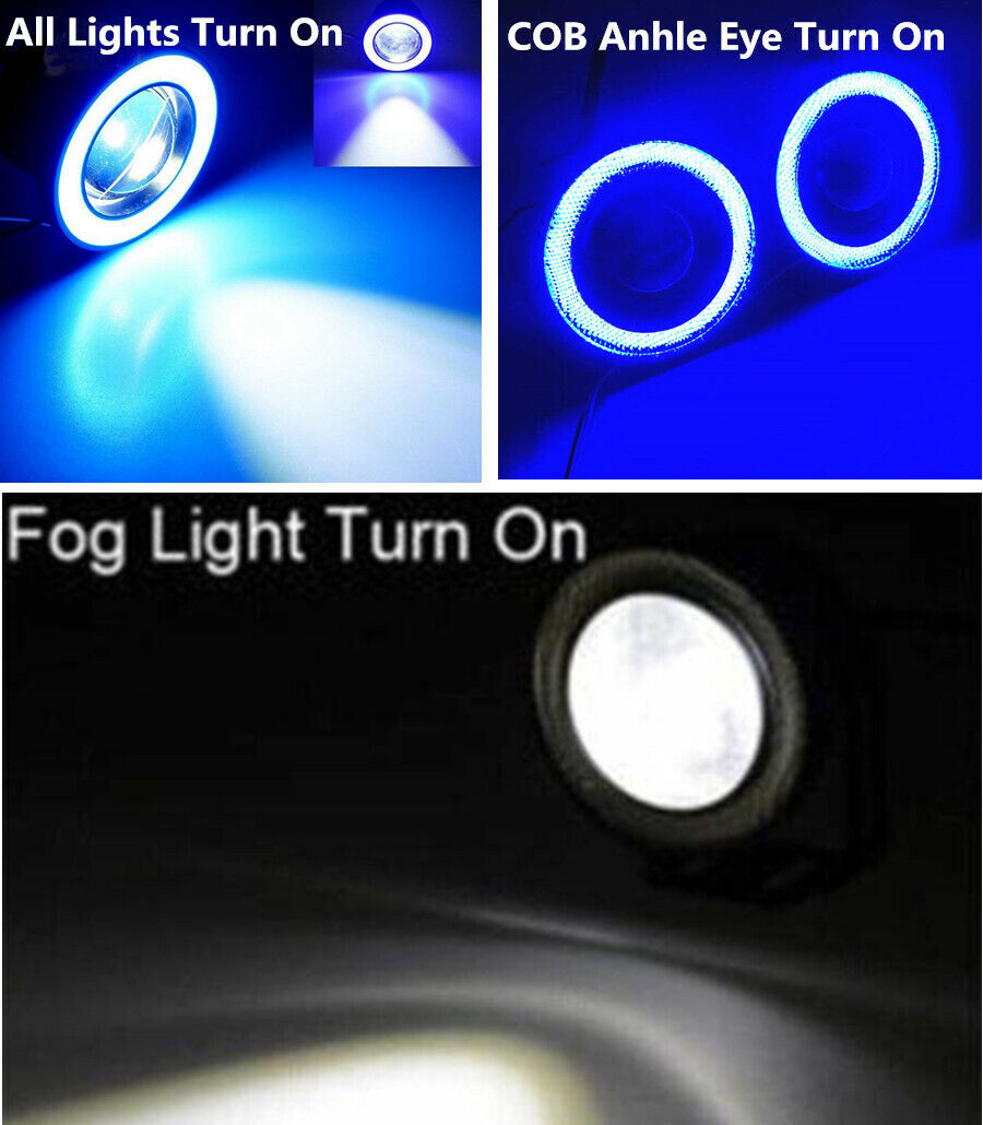 2* Blue Halo Ring Angel  LED Projector Lamps  For Driving DRL Lights Fog Lights