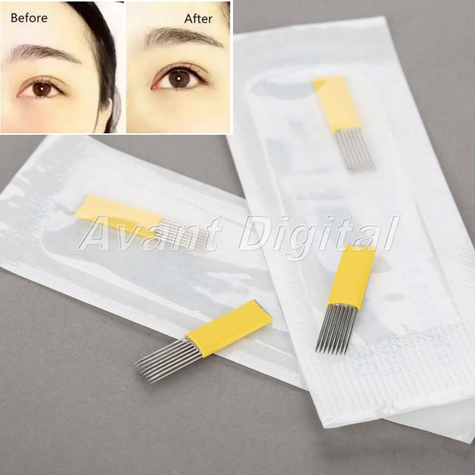 10X Stainless Steel Eyebrow Tattoo Permanent Makeup Pen Blade 15Pin Needles Kit