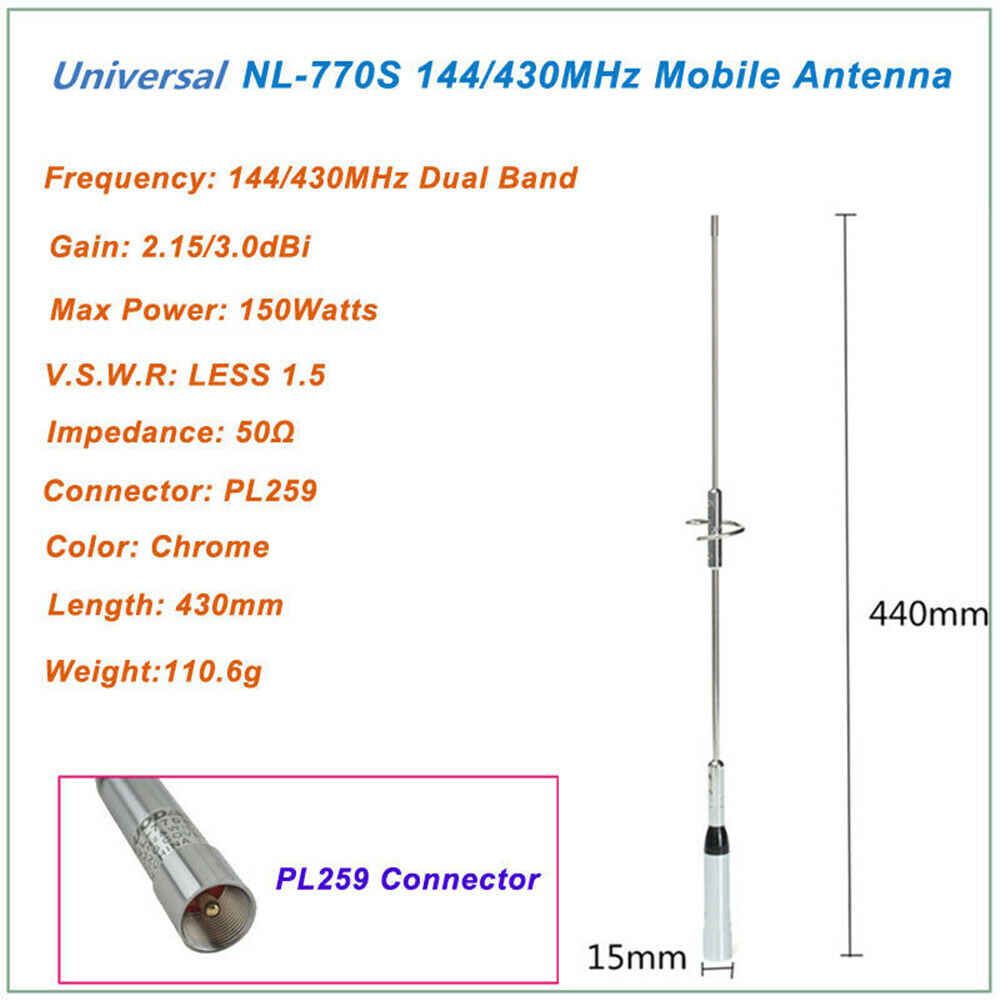 NL-770S Dual Band UHF/VHF 144/430MHz 150W Car Auto Radio Mobile Station Antenna