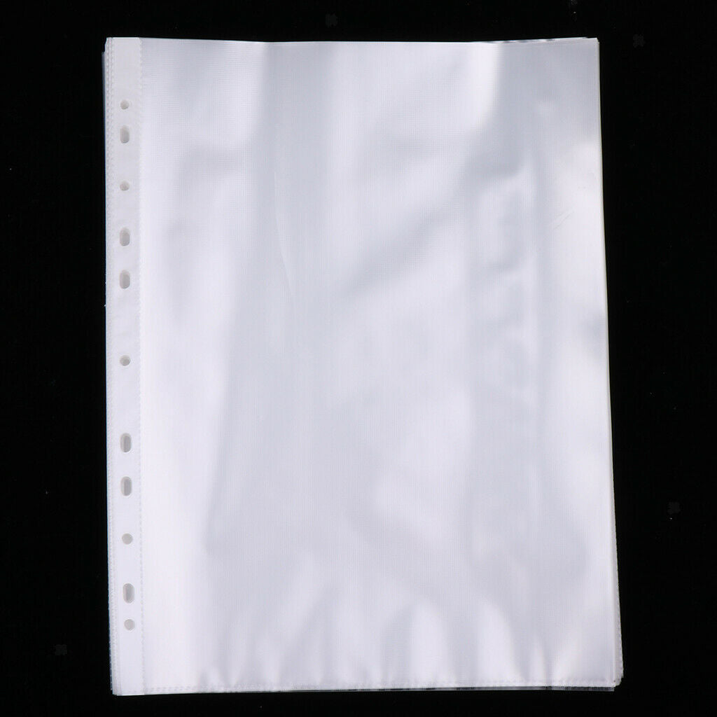 100pcs A4 11 Holes PP Loose Leaf Sheet Protectors Paper File Documents Bag