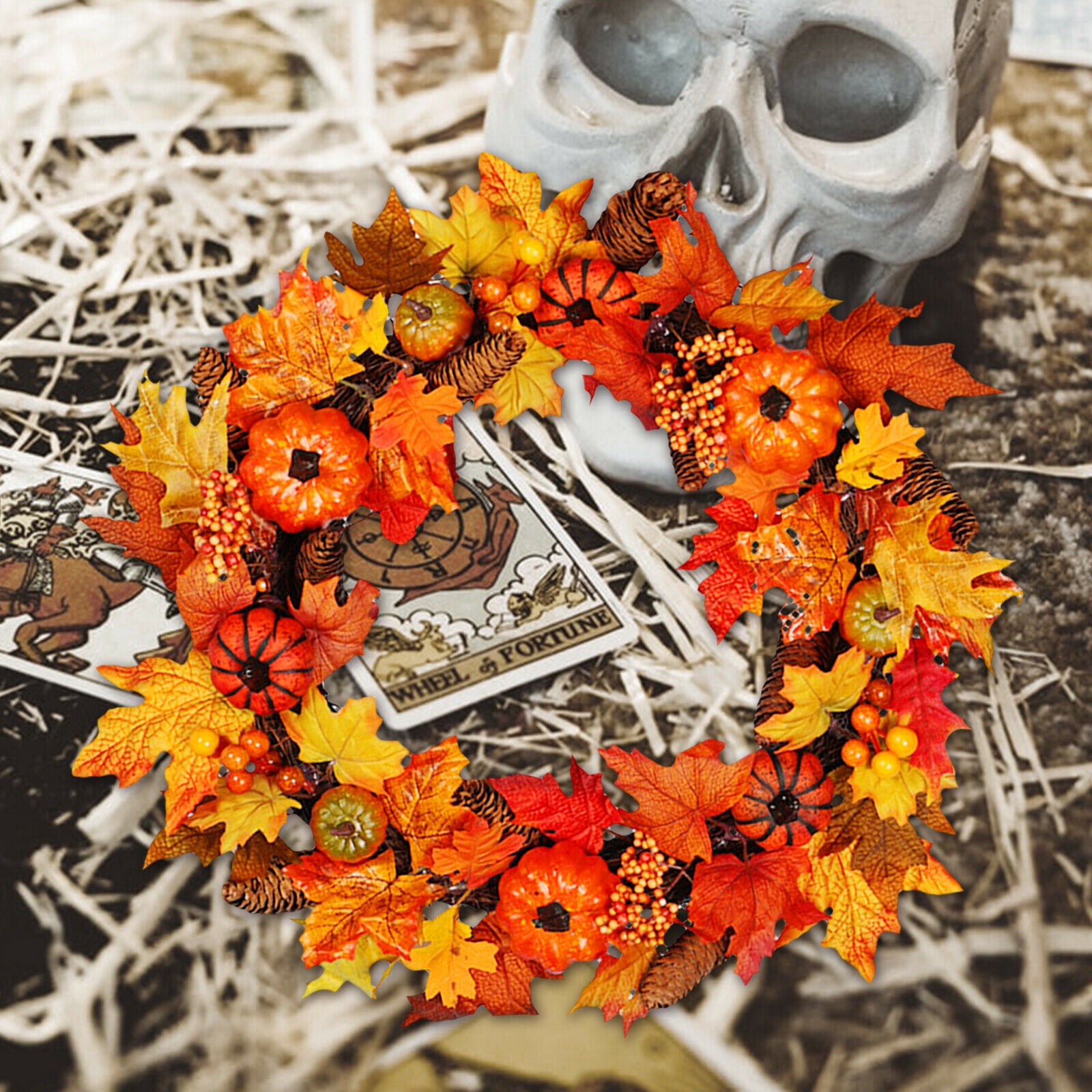 40cm Fall Harvest Wreath Pumpkin Berry Garland Door Halloween Thanksgiving