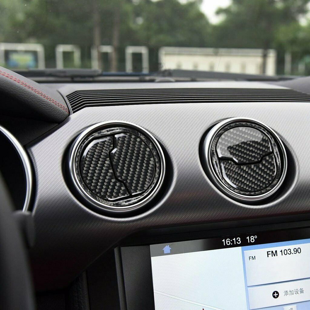 3 In 1 Carbon Fiber Air  Vent Outlet Trim Set For Ford Mustang 2015-17