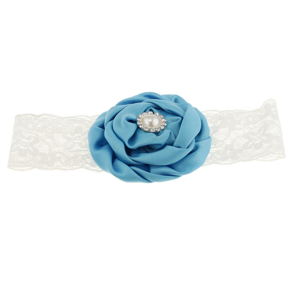 Baby Flower Headband Newborn Girls Elastic Head Band White and Blue