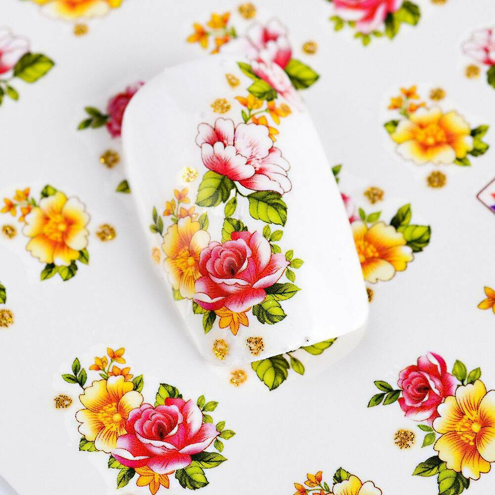 55 Sheets Cherry Nail Art Water Transfer Stickers Flower Butterfly Decals DIY