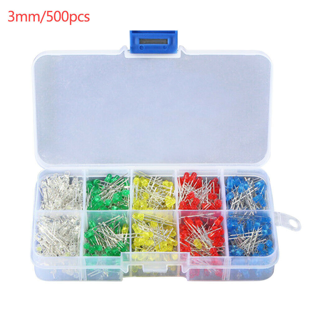 500pcs LED Light Emitting Diodes 3mm Round Head 2Pin Diode Multicolor NICE