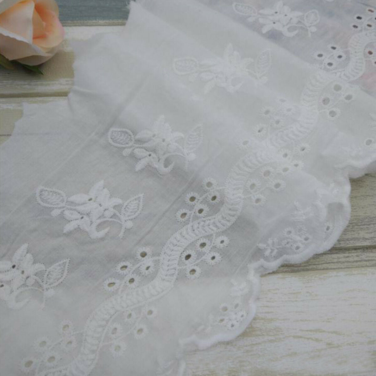 1 Yard White Pure Cotton Embroidered Lace Flower Trim Ribbon DIY Sewing Craft