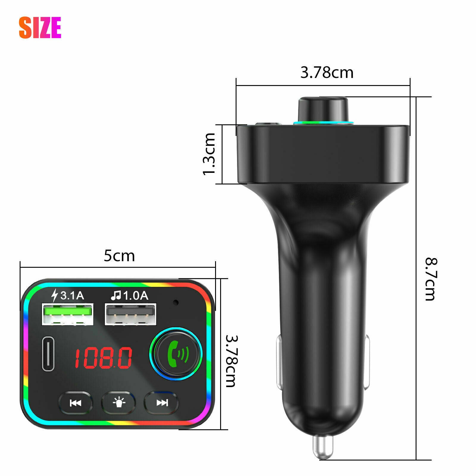 Bluetooth 5.0 FM Transmitter Hands-Free Radio MP3 AUX USB PD Charger Adapter Car