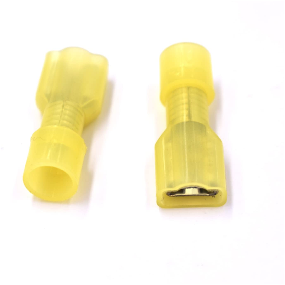 Yellow Fully Insulated Nylon Female Spade Crimp Connector Terminal 12-10AWG 100P