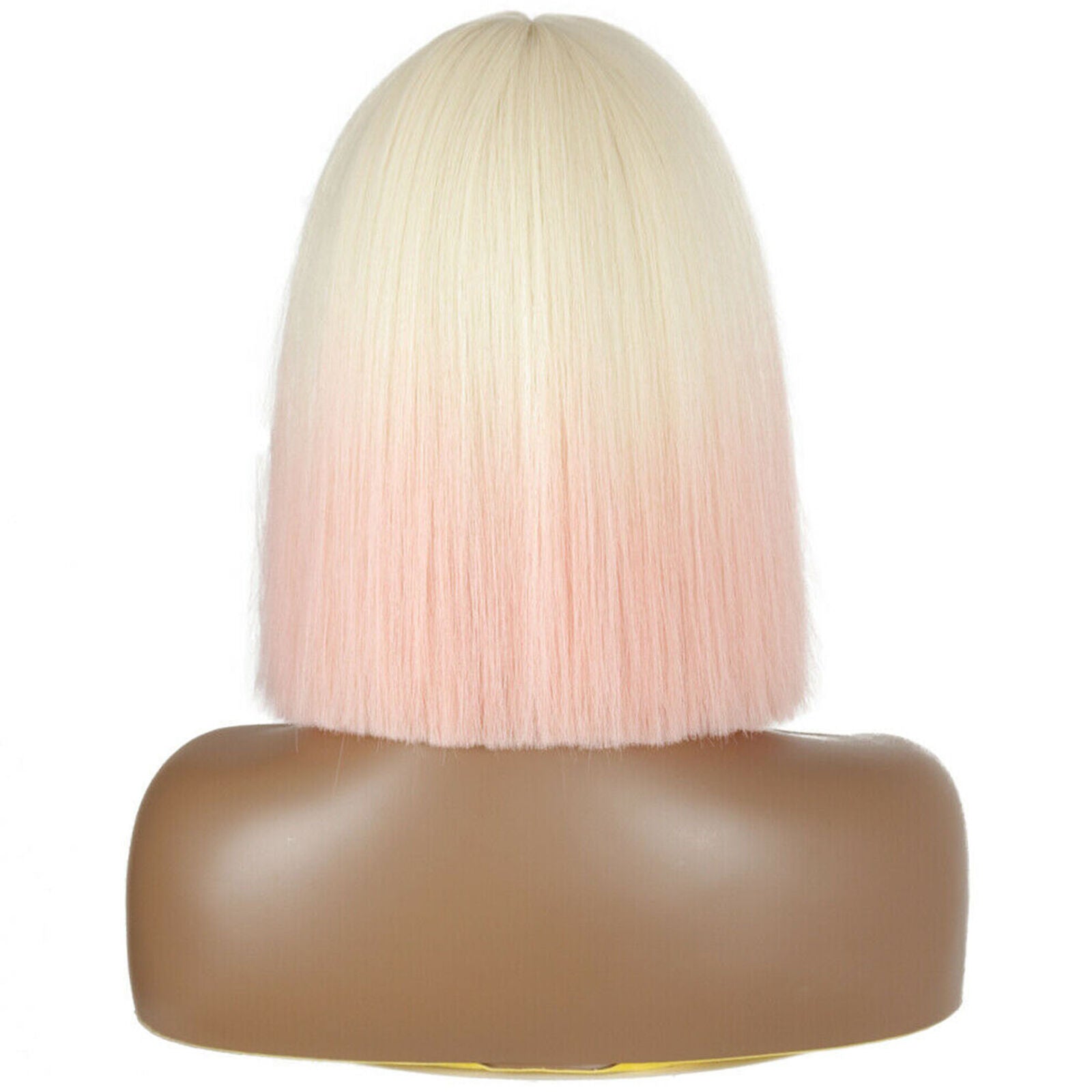 Fashion Short Straight Bob Wig Ombre White Blonde Pink with Bangs Synthetic Hair