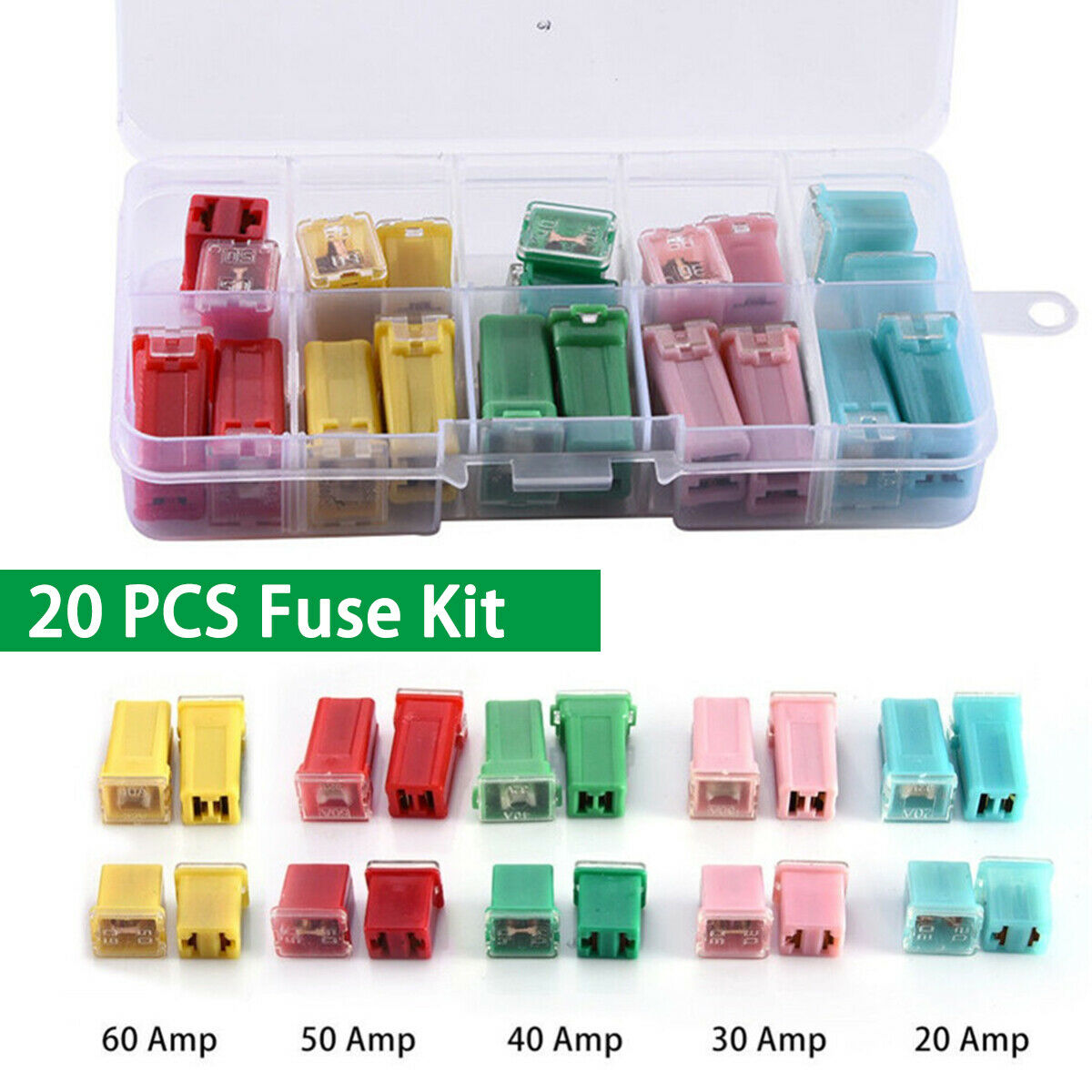 20 PCS Auto Car Square Fuse Box Automotive Dashboard Fuse 20A 30A 40A 50A 60A