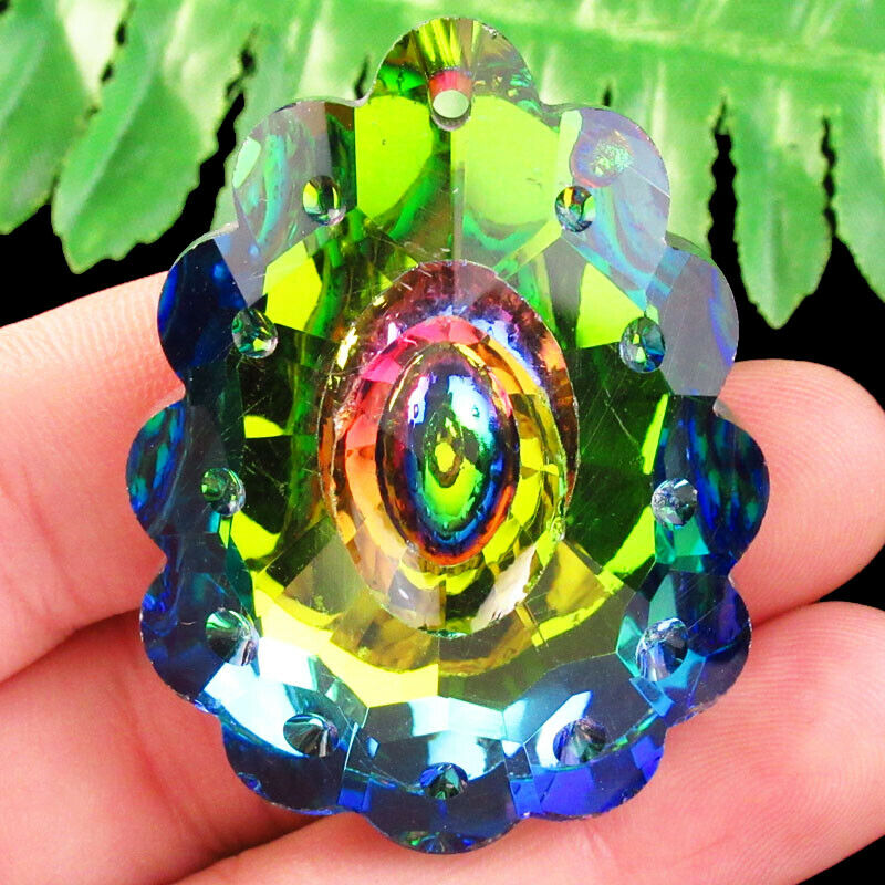 2Pcs 47x36x12mm Faceted Rainbow Titanium Crystal Teardrop Pendant Bead A-212SJ