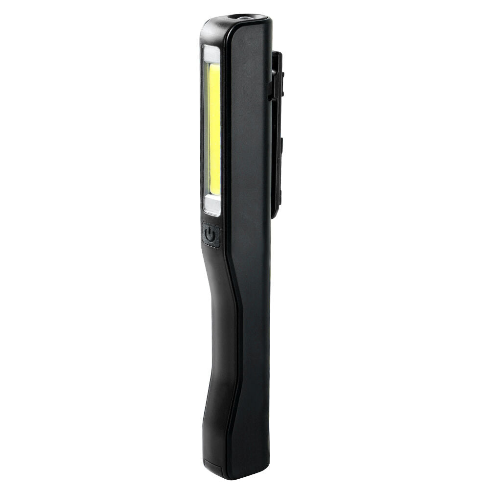 Portable COB LED Rechargeable Magnetic Pen Clip Hand Torch Work Light Black