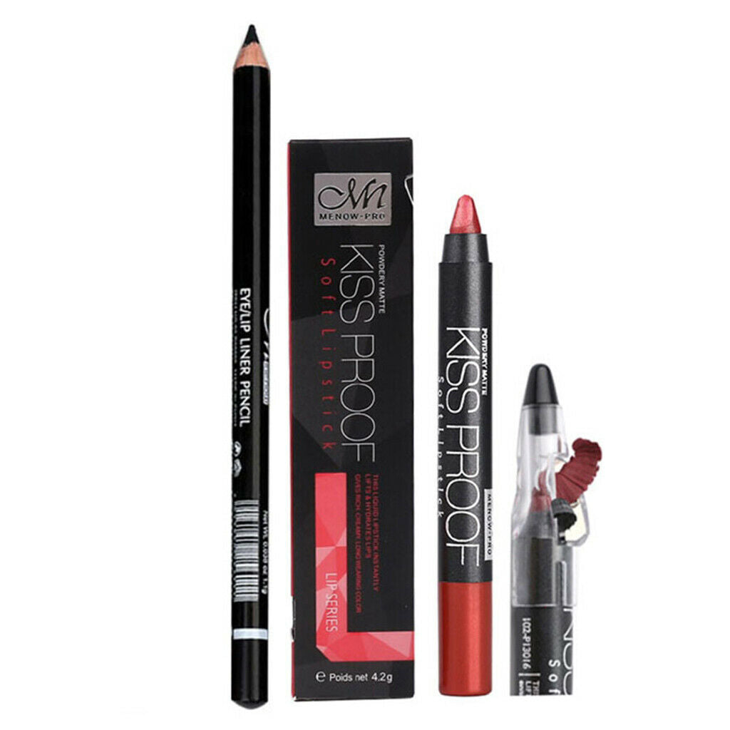 Long Lasting Waterproof Black Eyeliner Pencil+Lipstick Pen+Pencil Sharpener 04