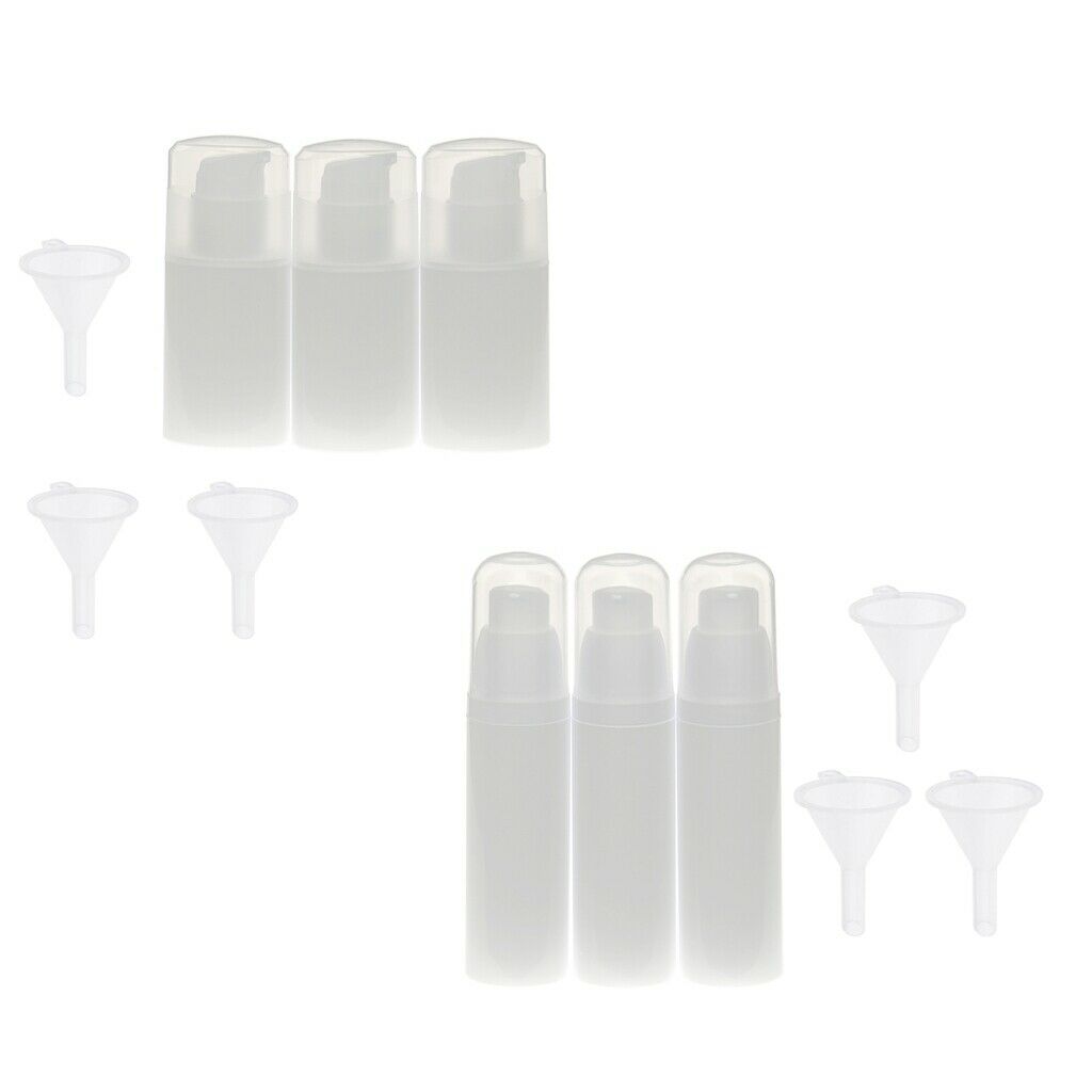 6Pieces Empty Refillable Airless Lotion Pump Cosmetic Bottle with 6 Funnels