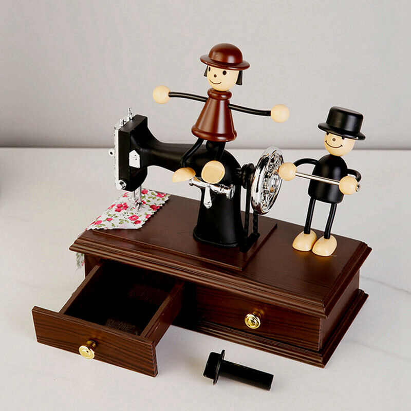 Music Box Mini Retro Sewing Clockwork Music Wood Box Home Decoration Home CrN6X5