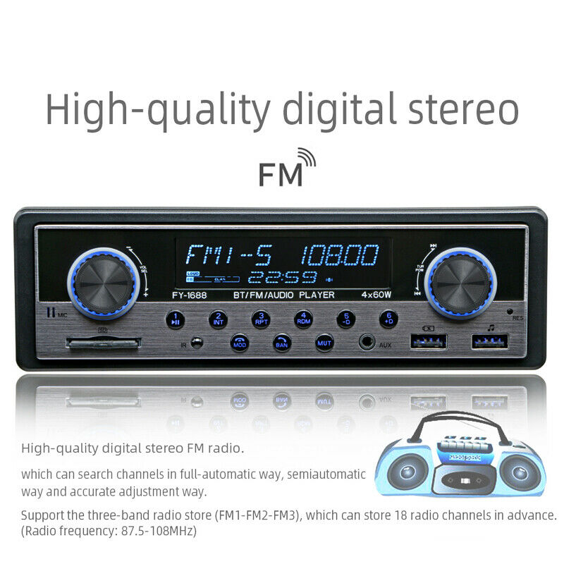 16 PIN-ISO 4-Channel Digital Car Bluetooth Audio USB/SD/FM/WAV MP3 Player Unit