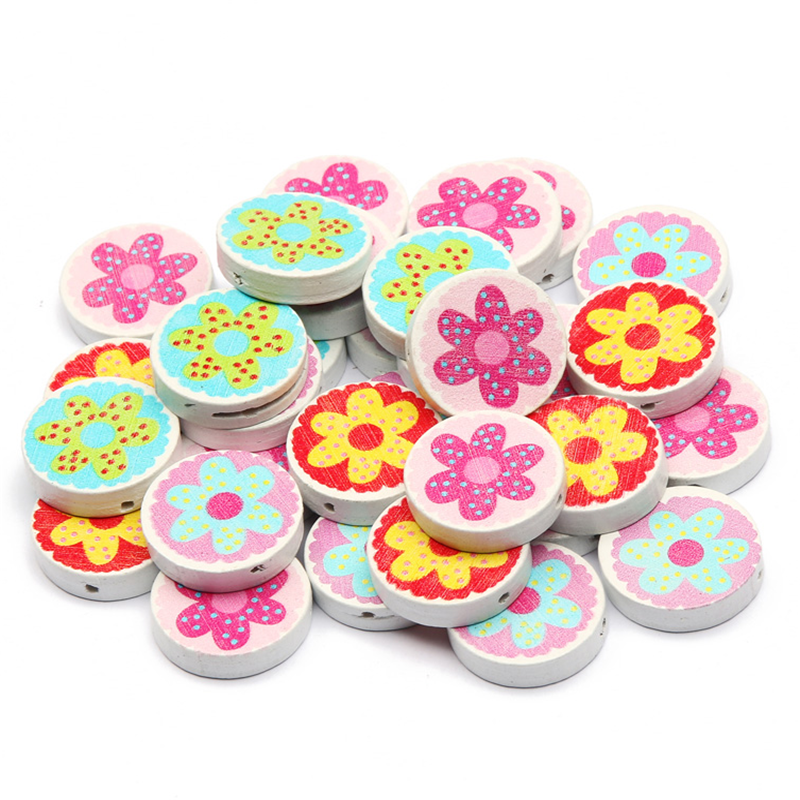50X Mixed Round Flower Wood Bead Loose Spacer Bead Jewelry Making Necklace