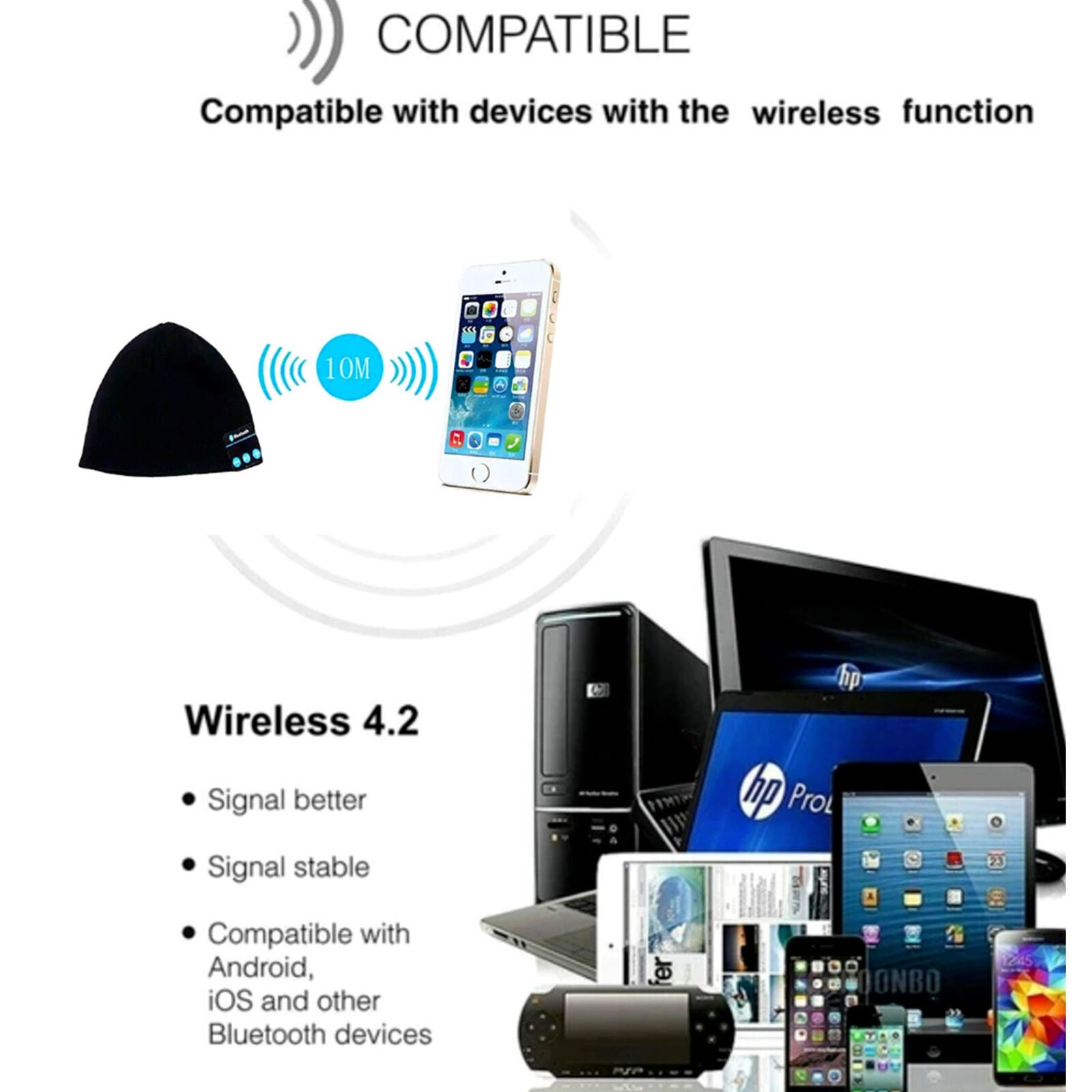 Wireless Bluetooth Smart Beanie Hat Handsfree Music Headphones Speaker