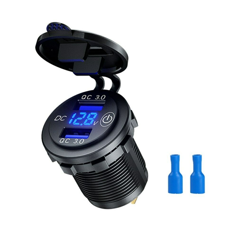 Adapter QC3.0 12V Car Boat Charger Socket Voltmeter With Switch L4-A Blue Light