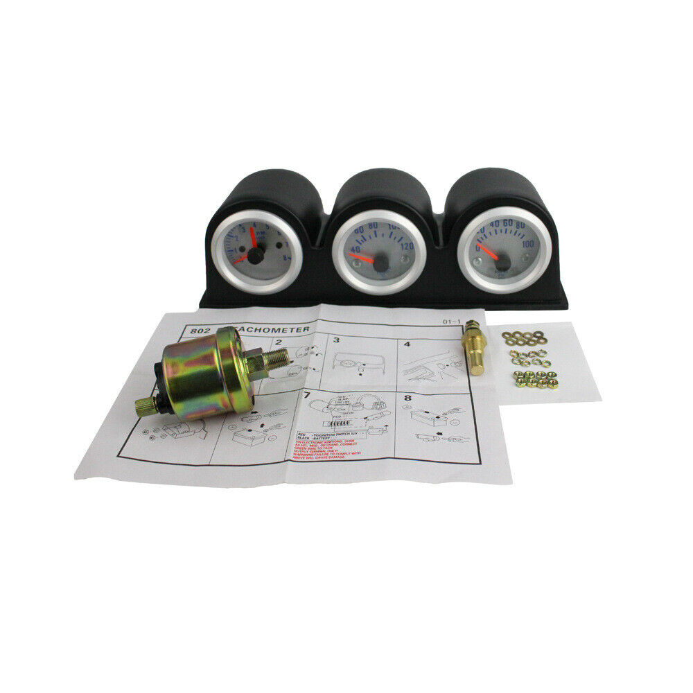 52mm 2" 3 in 1 Kits Car Gauge Tachometer+Water Temperature+Oil Press Gauges