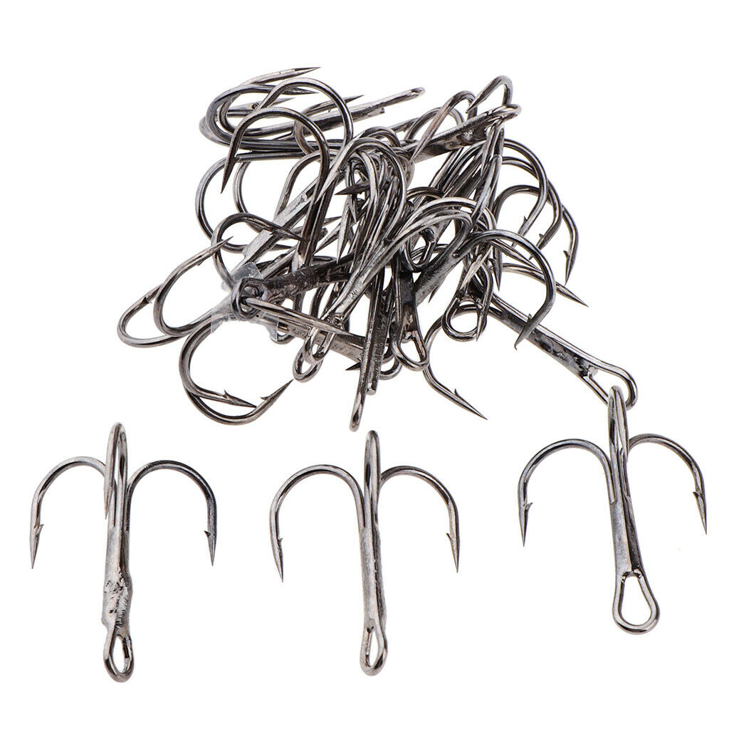 20 Pieces Barbed Fishing Hooks Treble Hook Fishhook Tackle with Box Type 1