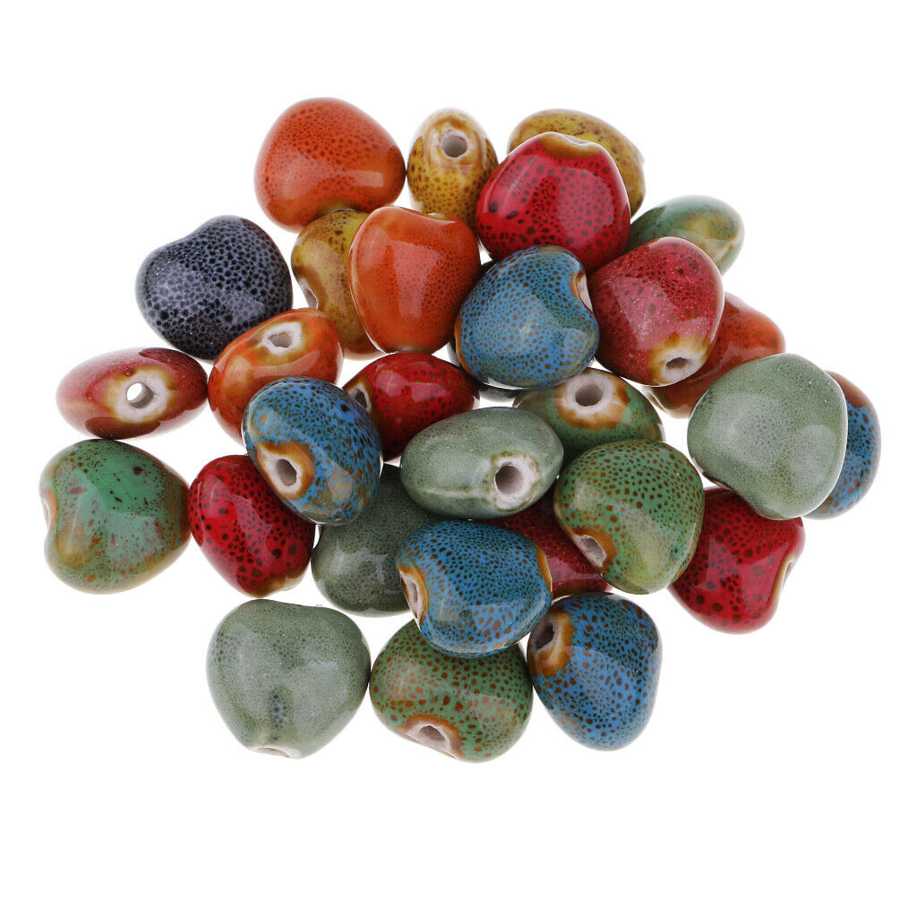 30 Pcs Heart Colorful Loose Enamel Ceramic Beads Charms For Jewelry Making