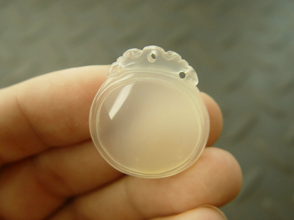 Natural chalcedony agate Chinese Jade Icy hand carved Pendant Mirror Armour A+