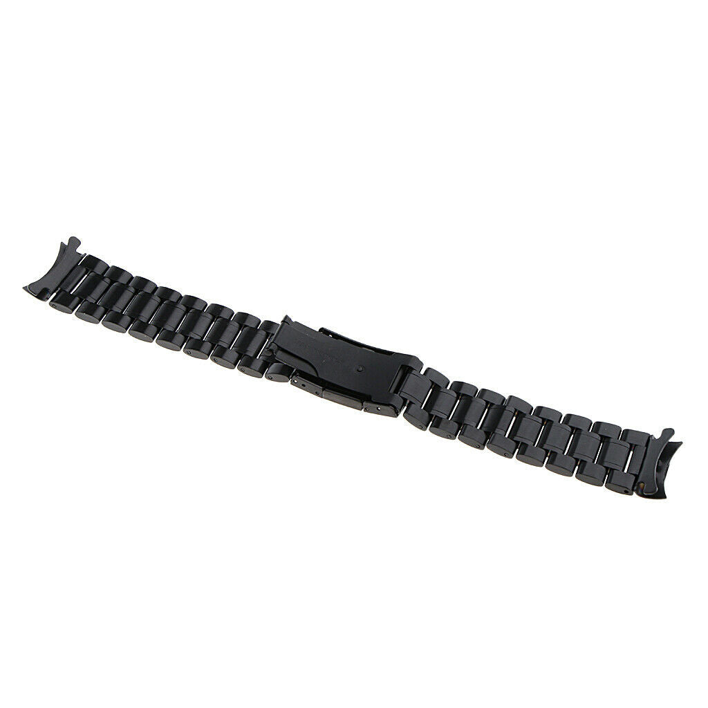 Stainless Steel Bracelet Watch Band Strap Curved End Solid Links Black 20mm