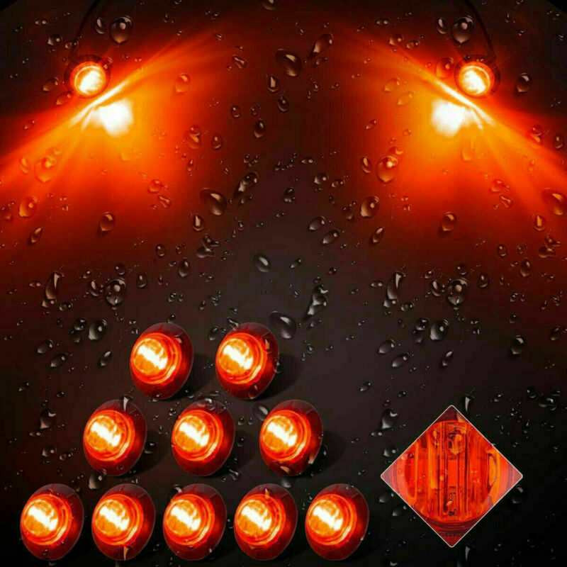 10X 3/4" Red Small Round Side Marker lights 3LED Button lamps Truck Lorry RV 12V