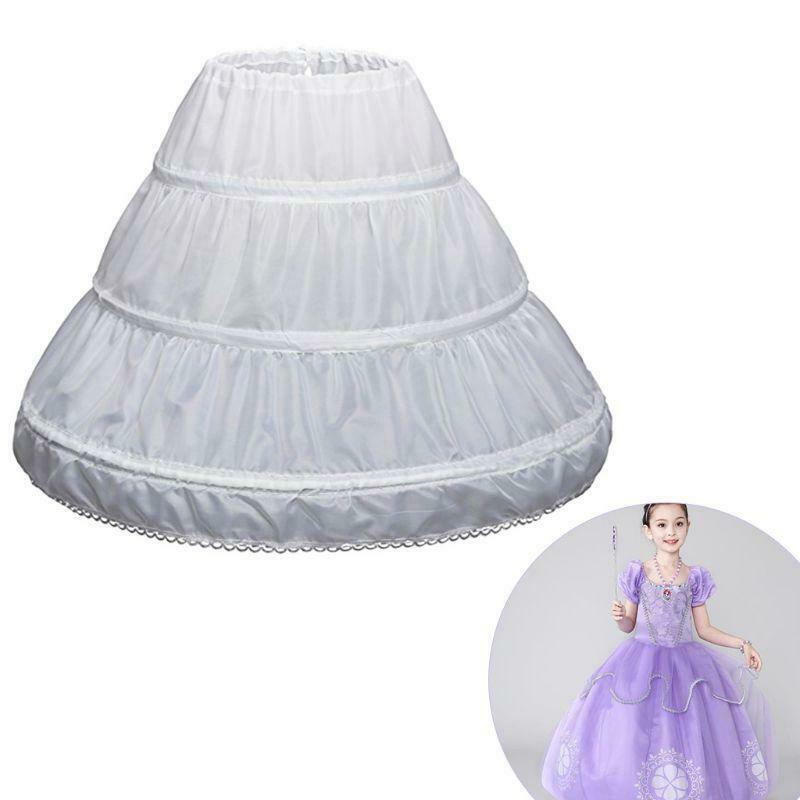 White Children Petticoat A-Line 3 Hoops One Layer Kids Crinoline Lace Trim Girl