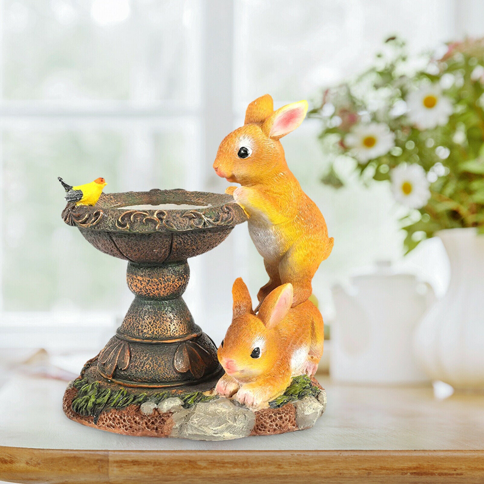 Home Rabbit Statue Courtyard Solar Powered LED Light Yard Patio Decor Craft