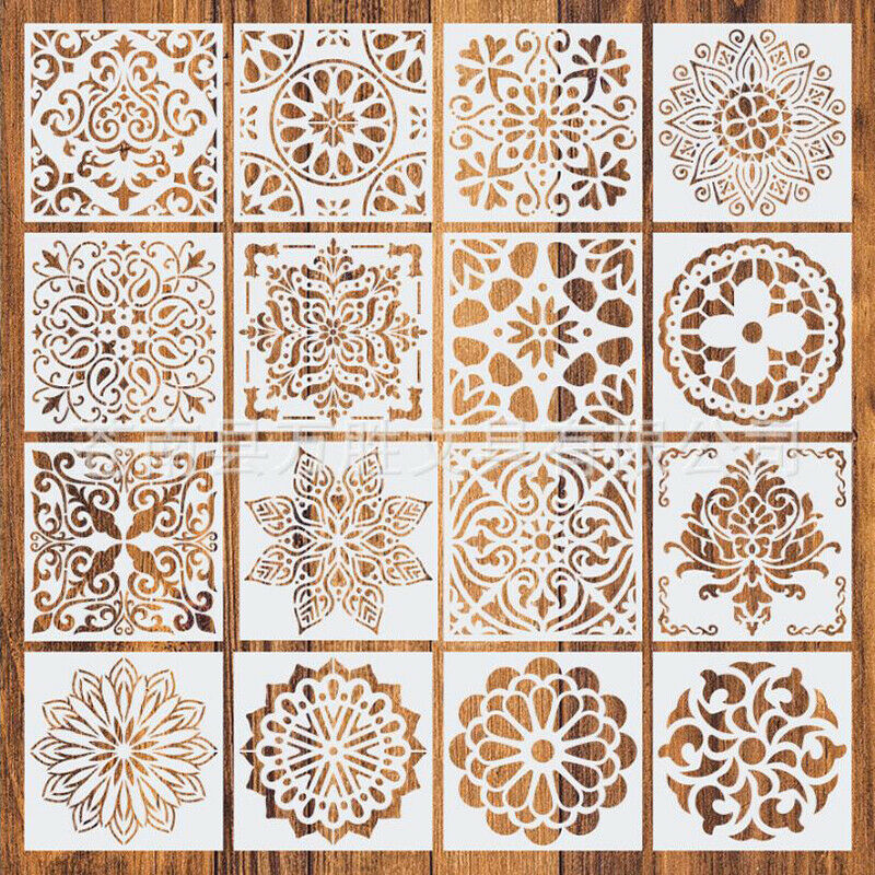 16pcs/Set Mandala Stencils Painting Floor Wall Stone Painting Template Tools SJ