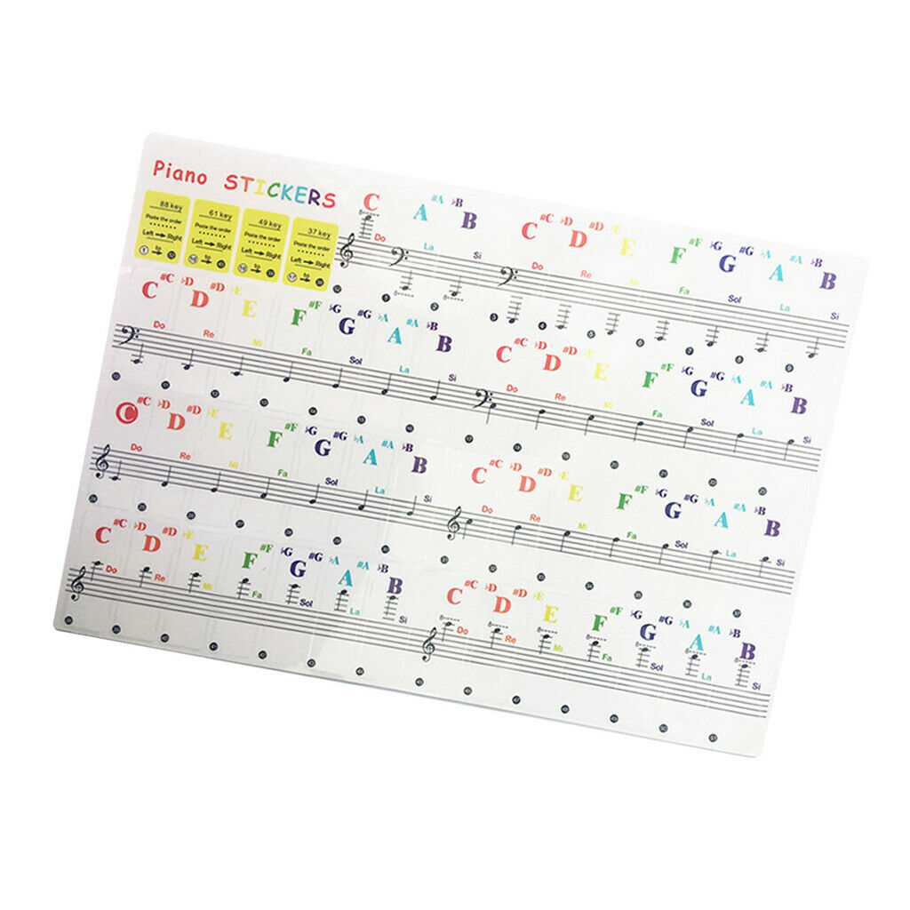 Clear Colorful Music Piano Keyboard Notes Removable Stickers for 37/54/61/88 Key