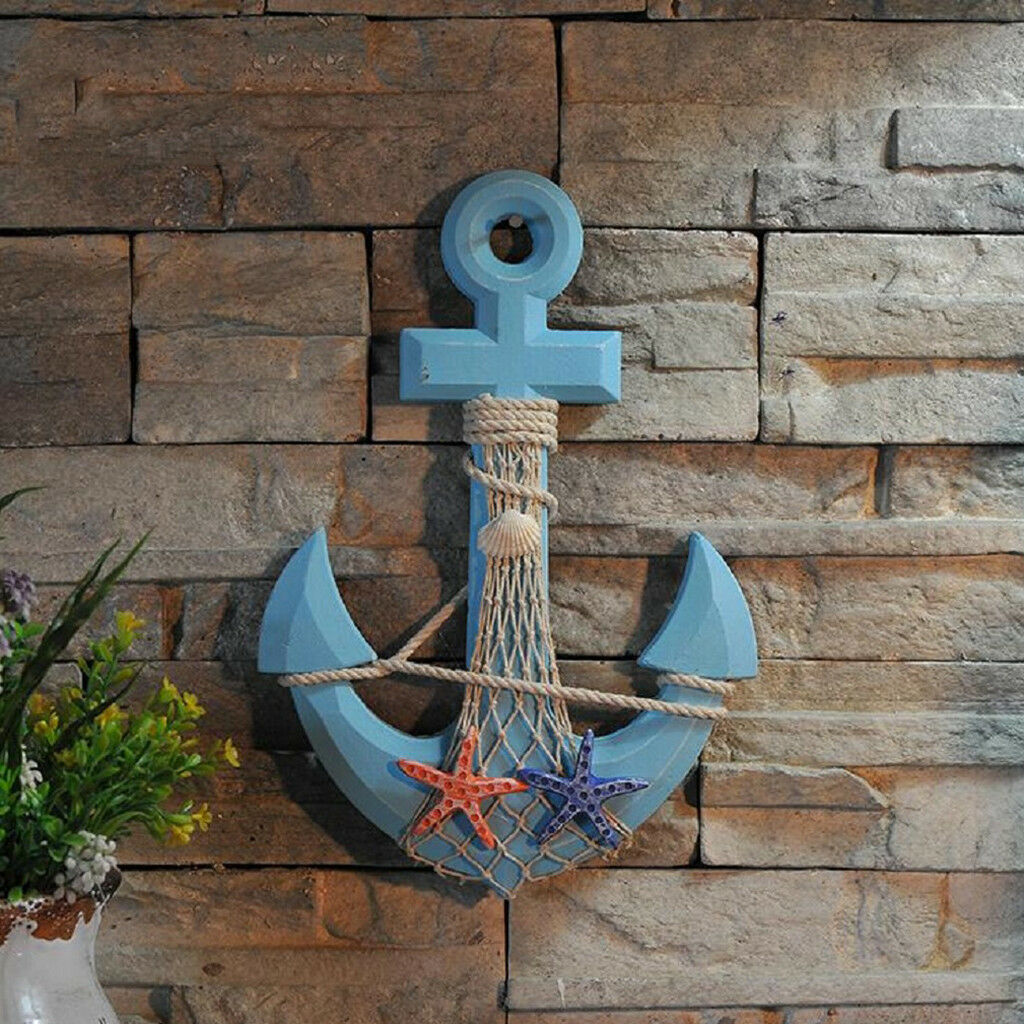 Wooden Anchor Wall Plaques Beach Tropical Decorative Wall Artwork Ornament#4