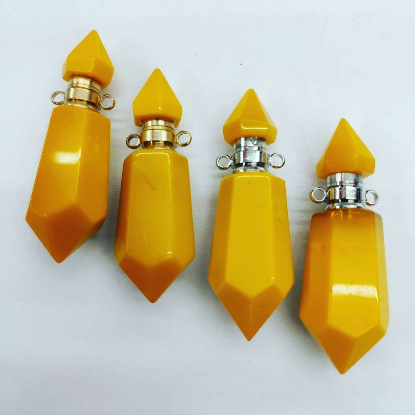 4Pcs 42x13mm Yellow Moonlight  Glass Hexagonal Perfume Bottle Pendant HH7028