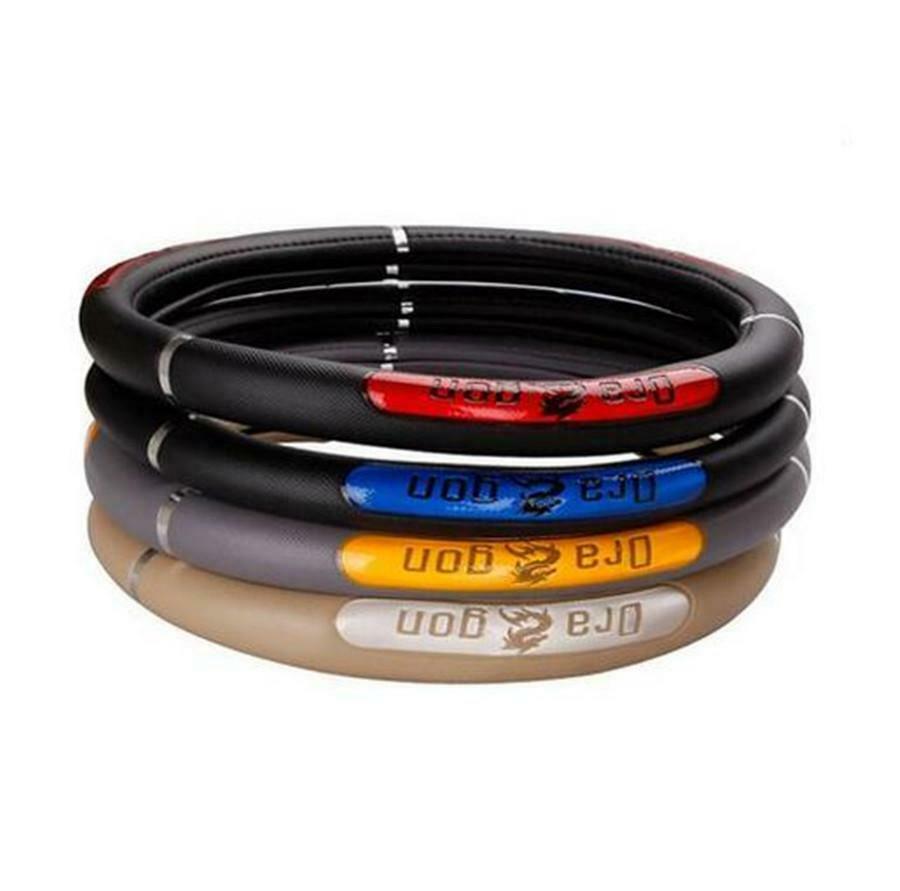 Universal Car Steering Wheel Cover Black & Blue PU Leather Non-Slip Good Grip