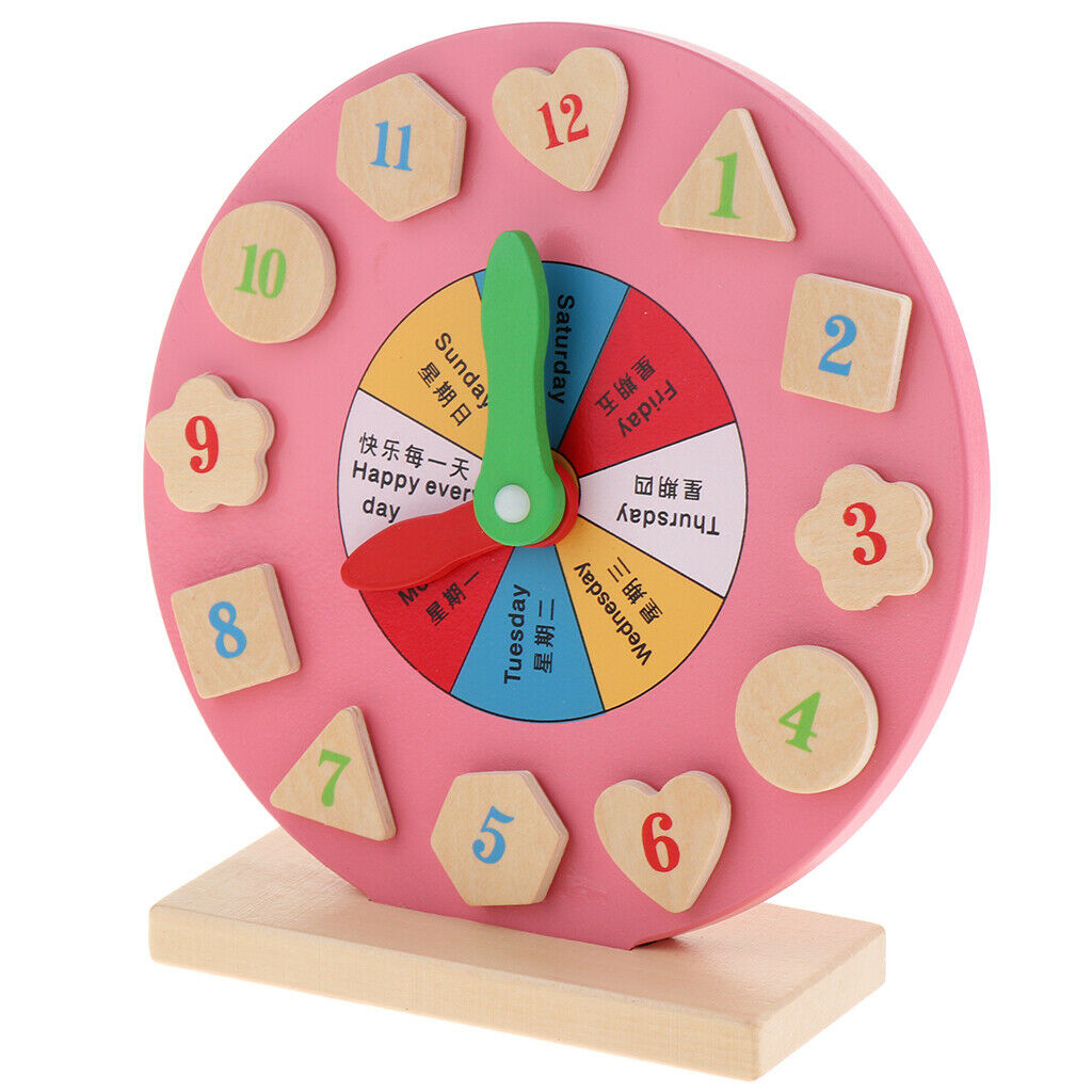Wooden Clock Number Teaching Time Learning Baby Toddler Educational Toys