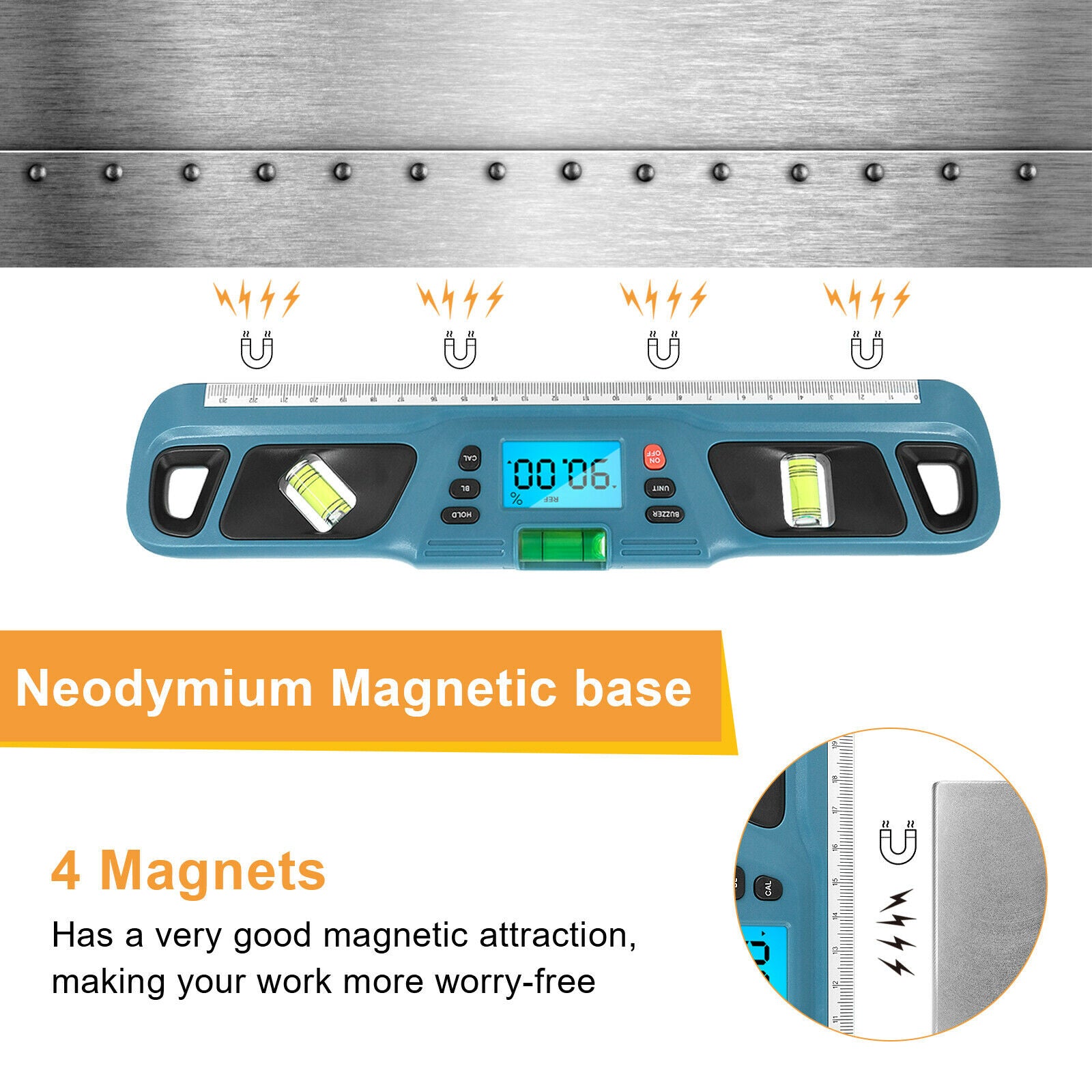 Digital Electronic Level Inclinometer Ruler Backlight for Construction Blue