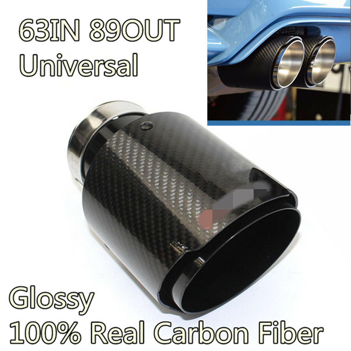 Universal Carbon Fiber Exhaust Tip 63MM IN-89MM OUT Universal Muffler Tip