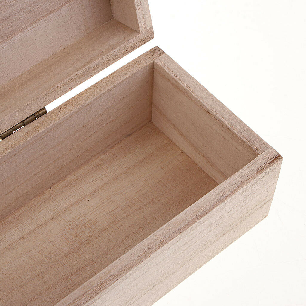 2Pack Plain Natural Wood Trinket Storage Box with Hinged Lid Case Kids Toys DIY