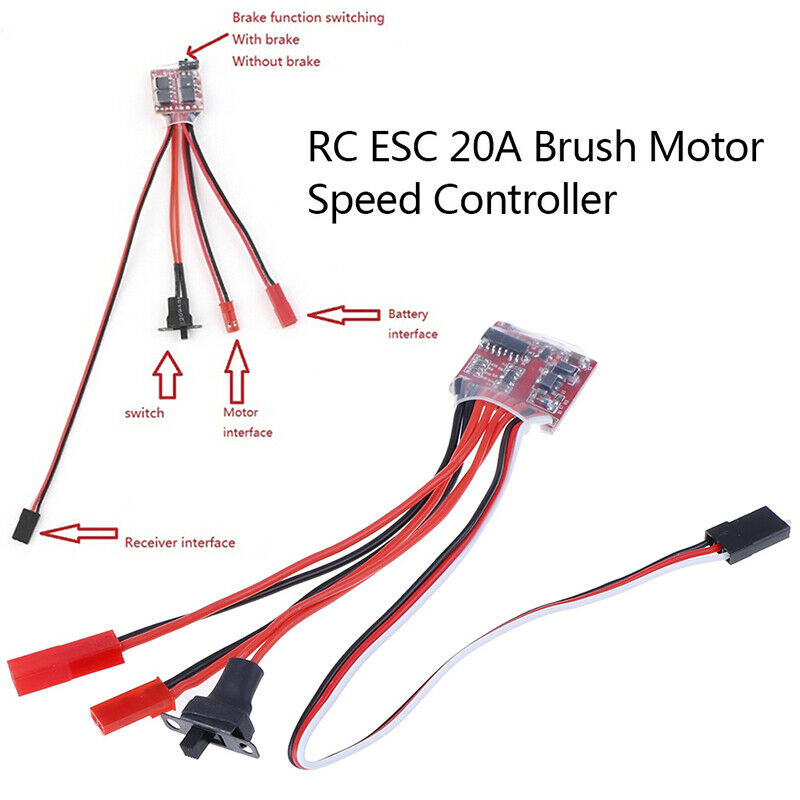 1Pc RC ESC 20A Brush Motor Speed Controller with Brake for RC Car Boat Tan Lt
