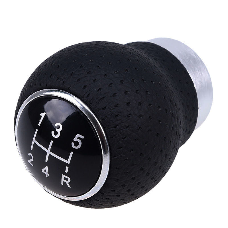 Black Leather 5-Speed Universal Aluminum Manual Gear Shift Knob Shifter Lever
