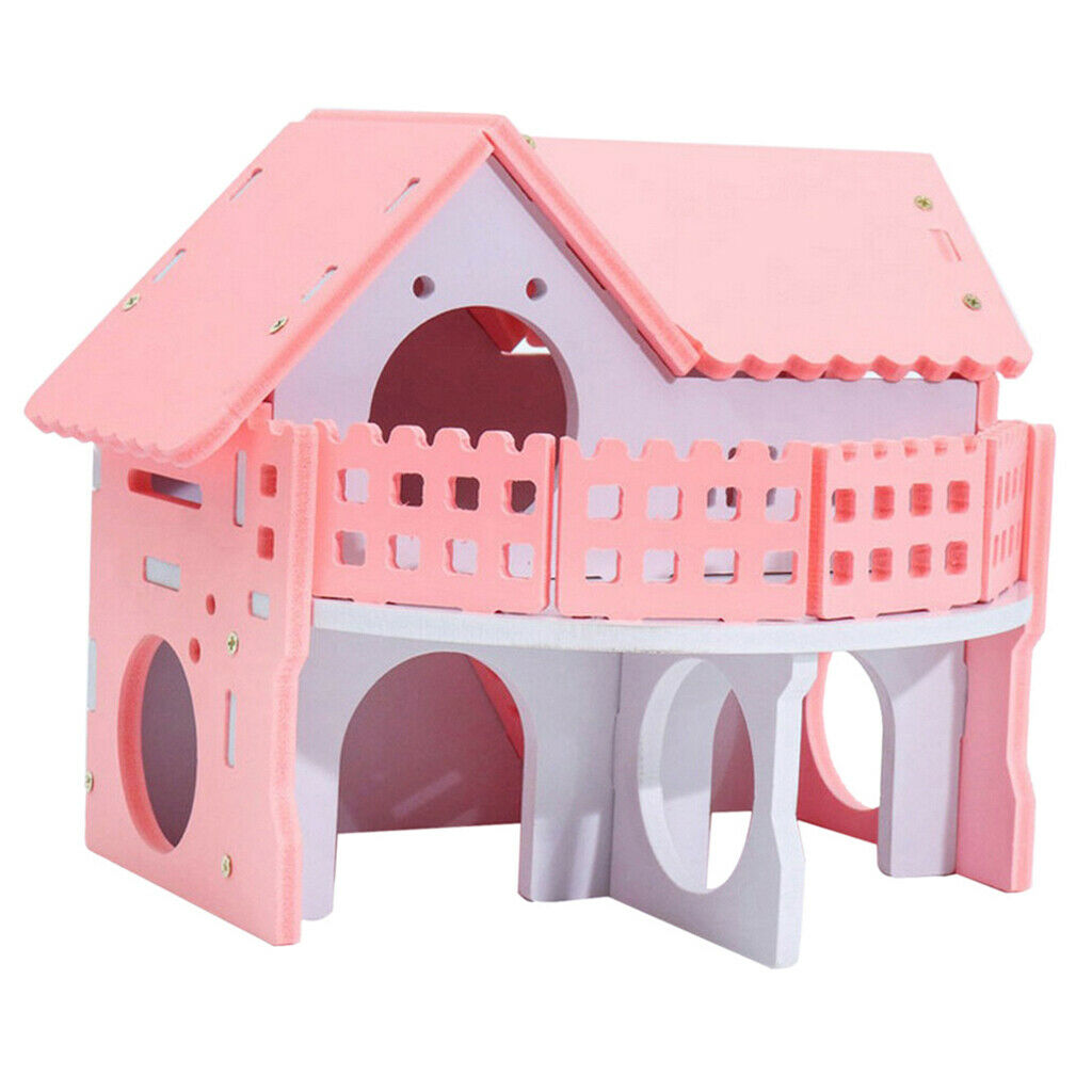 Lovely Double Layers Hamster Wooden Pink Villa Hut Play House Habitat Decor