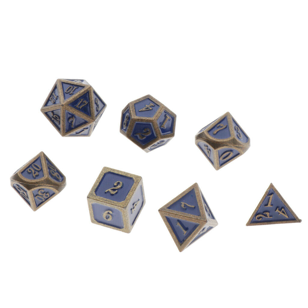 Set of 7pcs Polyhedral Metal Dice Standard Size for Pathfinder RPG Games